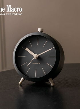 荷兰KARLSSON新款按钮闹钟北欧风简约现代金属黑色静音创意台钟