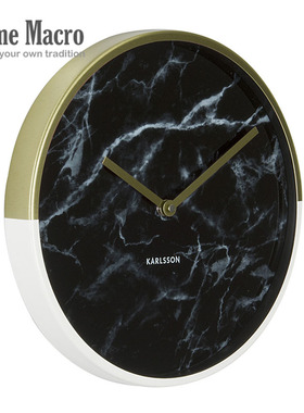 荷兰KARLSSON黑色仿大理石纹金属挂钟北欧现代简约风客厅时尚钟表
