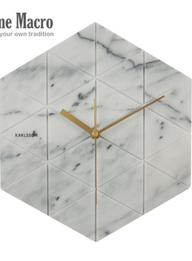 现货荷兰KARLSSON六角大理石挂钟原装进口现代简约风创意客厅时钟