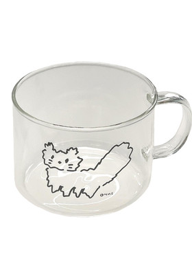 韩国正品代购 hookka炸毛小猫受惊猫星人耐热手柄玻璃杯500ml带把