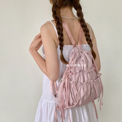 韩国代购highcheeks褶皱绑带背包