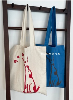 韩国正品代购 ins小众设计 howling嚎叫印花布包 简约环保购物袋