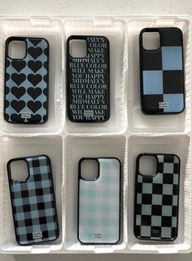 韩国代购 midmaly 官网正品 ins小众设计 复古格纹爱心环氧树脂手机壳 苹果iPhone三星galaxy滴胶全包壳