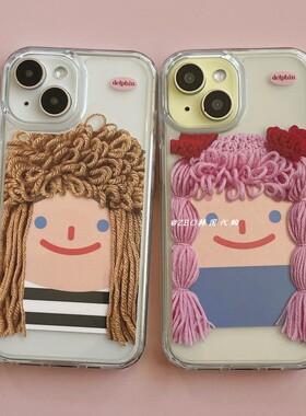 ZEO 韩国代购 delphin 小众设计 毛线发型印花透明手机壳苹果三星