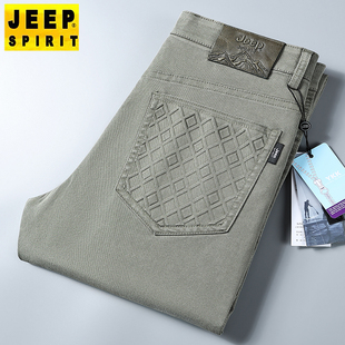 男式 子男装 春夏季 直筒宽松中年高腰咖啡色长裤 薄款 JEEP吉普休闲裤