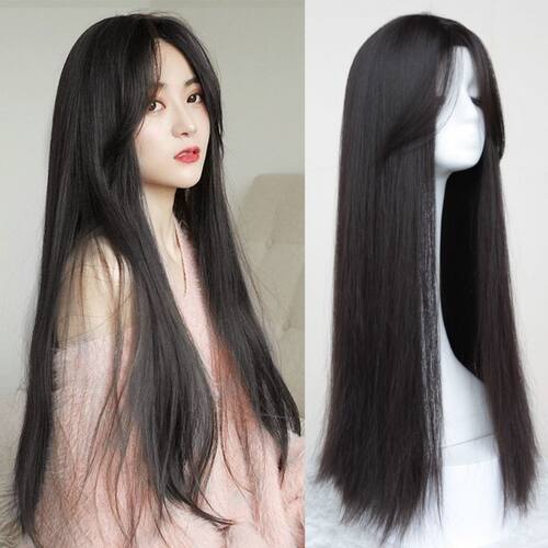 假发女长直发中分长发网红八字刘海时尚蓬松自然假发套女全头逼真