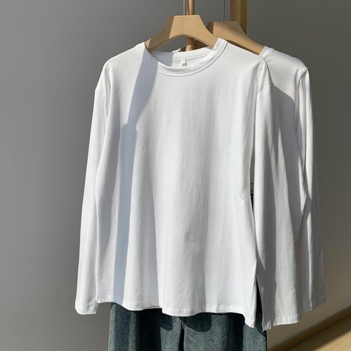 棉质宽松大码白色长袖打底衫韩版inst恤女圆领基础款叠穿内搭上衣