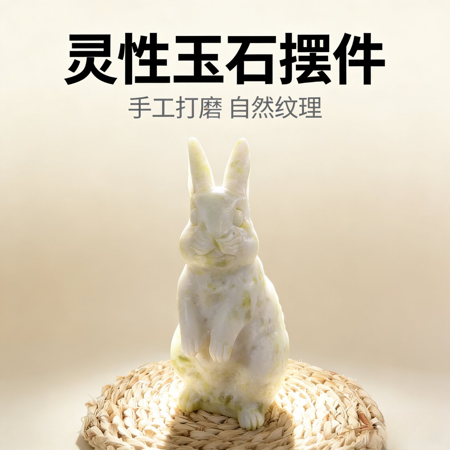 天然水晶原石打磨工艺品家居灵性摆件菜花玉兔子造型摆件礼物