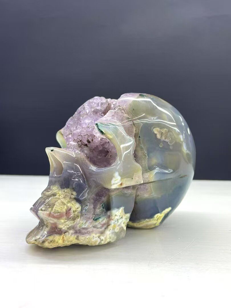天然水晶原石打磨工艺品家居装饰摆件玛瑙雕刻骷髅头摆件紫水晶