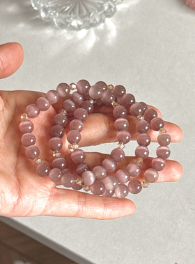 超仙烟紫粉色优雅水晶紫色猫眼石尖晶手串女款学生手链设计款