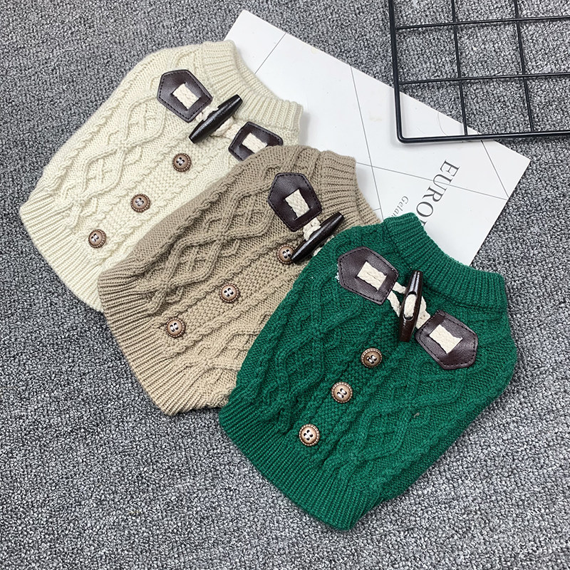 新款冬装貂毛衣毛线牛角扣毛衣针织保暖宠物衣服泰迪比熊博美法斗