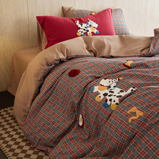 通州区雅佰庭纺织品厂新款ins风卡通毛巾绣A类全棉加厚磨毛四件套