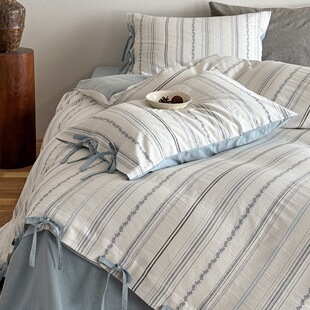 南通远上彩纺织品有限公司新款全棉60支四件套纯棉剪花绑带款被套