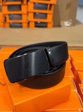 【H家】头层牛皮！合金头！撤柜黑色自动扣皮带高档商务1W006A