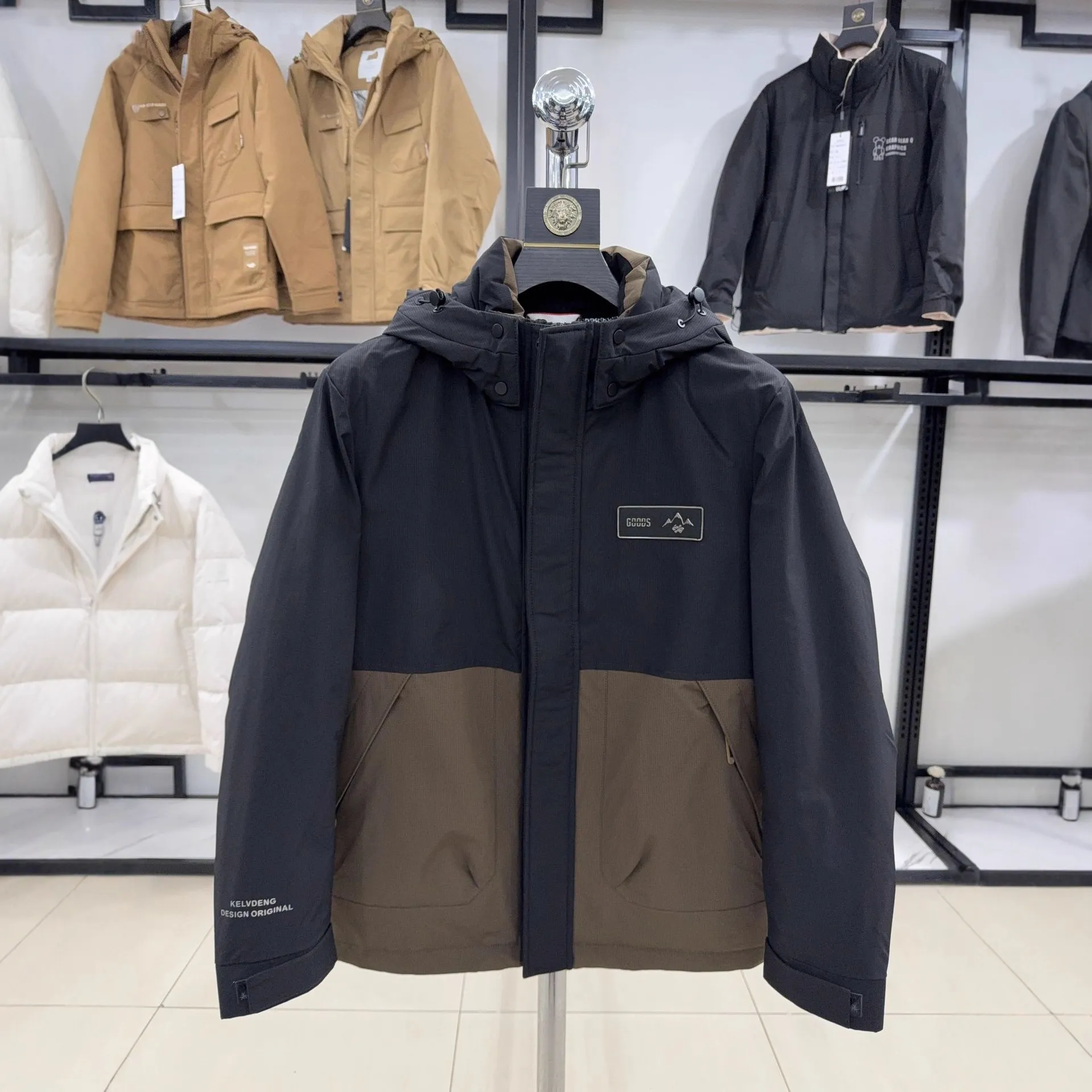 【雅家】工装风！连帽羽绒服男拼色休闲90鸭绒可脱卸帽保暖A024