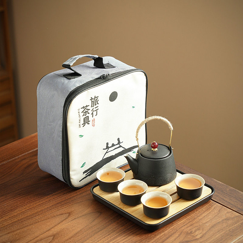 黑陶旅行功夫茶具小套装便携式家用户外陶瓷泡茶壶陶瓷茶杯干泡盘,餐饮具,旅行茶具,淘宝优惠券,粉丝福利购,淘宝优惠卷