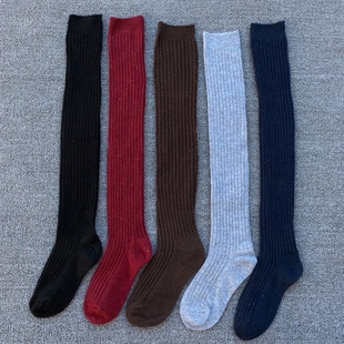 坑条过膝羊毛袜 花朵菱格及膝袜 日单 羊毛小腿袜