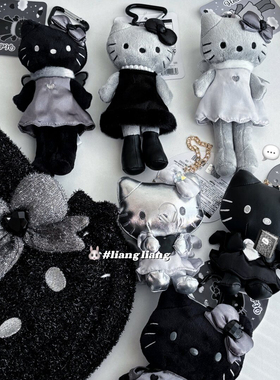 现货日本正版三丽鸥 nic黑灰 炭黑色 黑白天使kitty长腿毛绒挂件