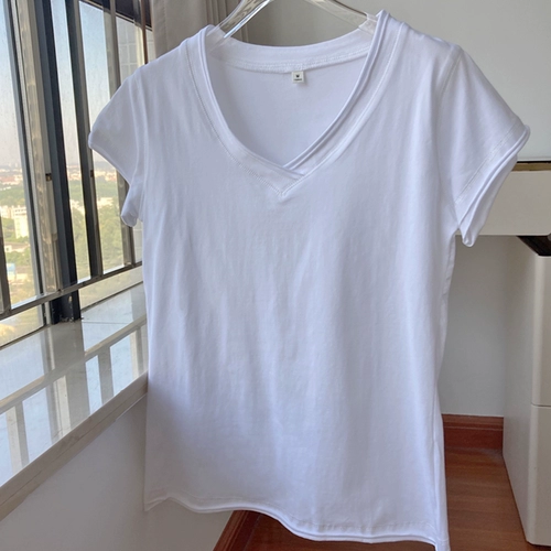 Весенняя летняя базовая футболка, в корейском стиле, короткий рукав, оверсайз, свободный крой, V-образный вырез