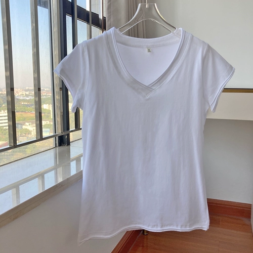 Весенняя летняя базовая футболка, в корейском стиле, короткий рукав, оверсайз, свободный крой, V-образный вырез