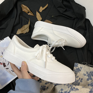 女2022秋季 休闲板鞋 新款 百搭松糕小白鞋 子潮 韩版 厚底增高帆布鞋