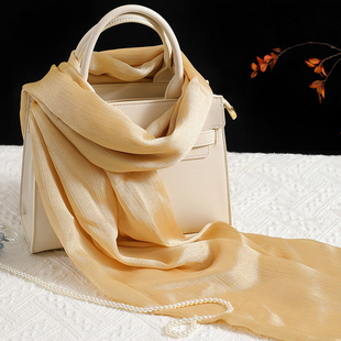 土豪金色纯色桑蚕丝长款真丝丝巾披肩女高档春秋夏季皱巾丝绸围巾