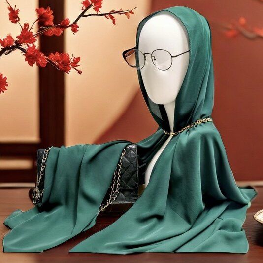 墨绿色缎面桑蚕丝丝巾经典新款春秋跳舞保暖真丝围巾防晒披肩围巾