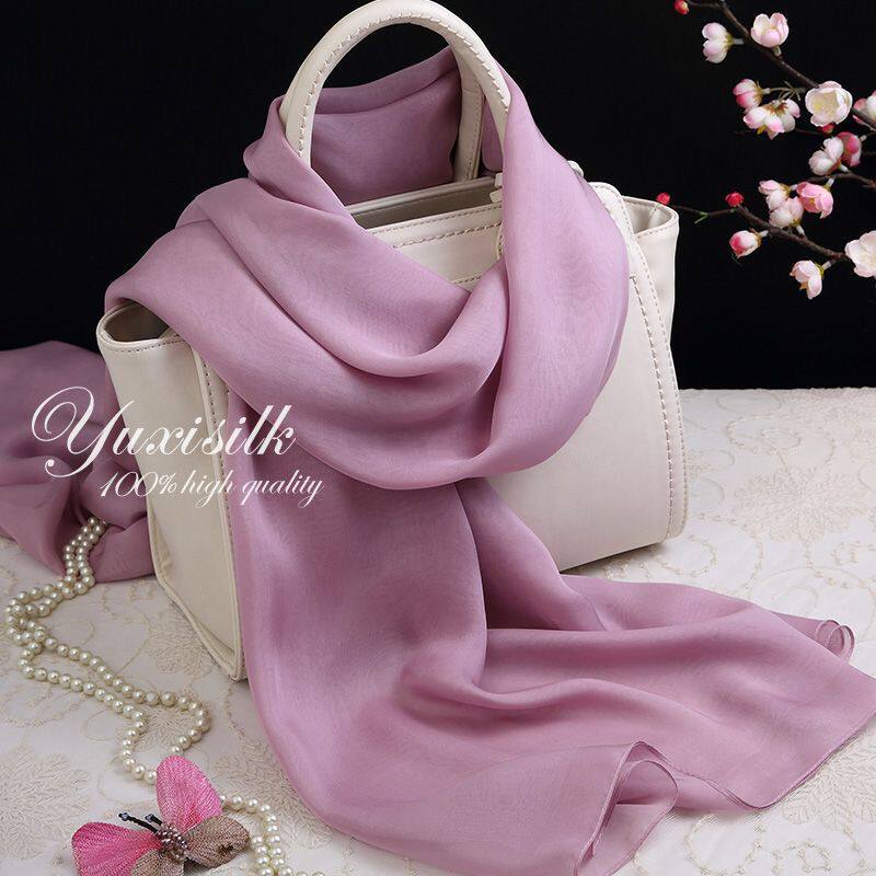 烟紫色纯色 桑蚕丝长款真丝丝巾披肩女纱巾尊贵头巾包邮丝绸围巾