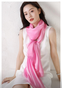 粉色纯色披肩法式不褪色丝巾休闲风所有人多功能围巾头巾缎面丝绸