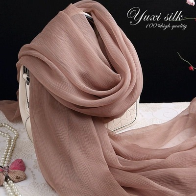 豆沙色桑蚕丝长款真丝丝巾防晒巾围巾女披肩百搭秋冬季秋季纯柔软
