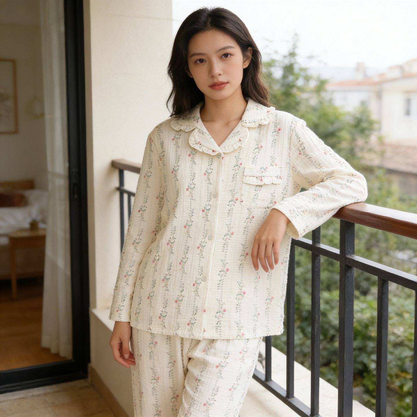 睡衣女士纯棉布料100%全棉春秋睡觉穿长袖双层纱可外穿薄款家居服,女士内衣/男士内衣/家居服,睡衣/家居服套装,淘宝优惠券,粉丝福利购,淘宝优惠卷