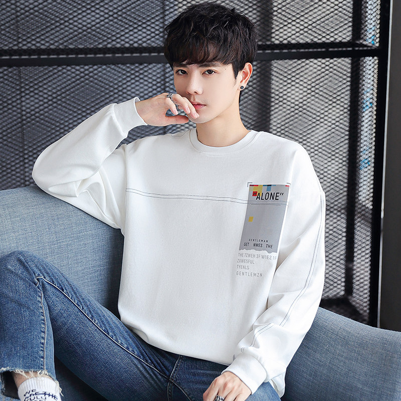 Autumn versatile printed crew neck men's sweater fashionable men's loose YOUTH LONG SLEEVE TOP