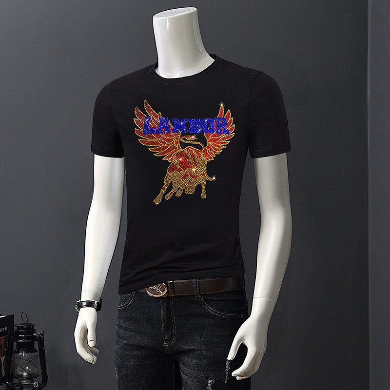 男式鐳射燙磚短袖潮牌T恤衫大碼男