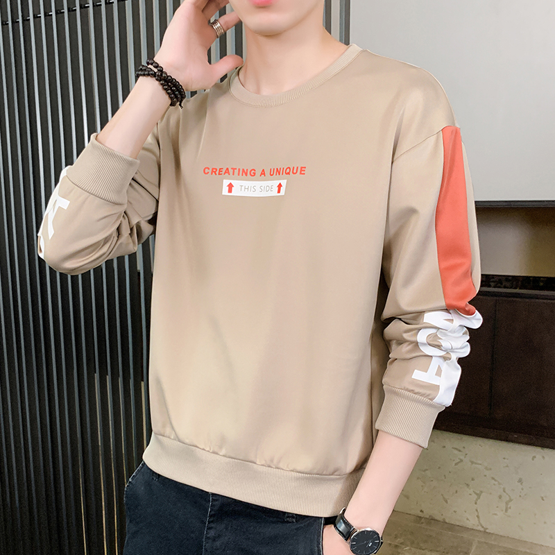 秋季百搭印花圓領男衛衣潮男寬鬆青少年長袖上衣