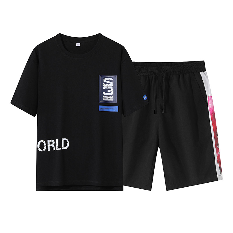 Men's T-shirt, panties, shorts, men's fashionable summer sports, leisure, loose running, short sleeve suit