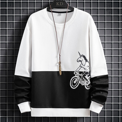 Spring new grid hanging photo casual printing men's round neck sweater trend top