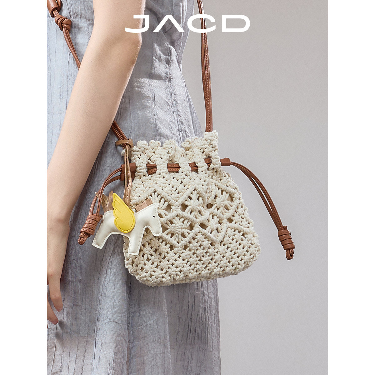 JACD波西风编织草编包包女2025新款海边度假沙滩包休闲斜挎水桶包