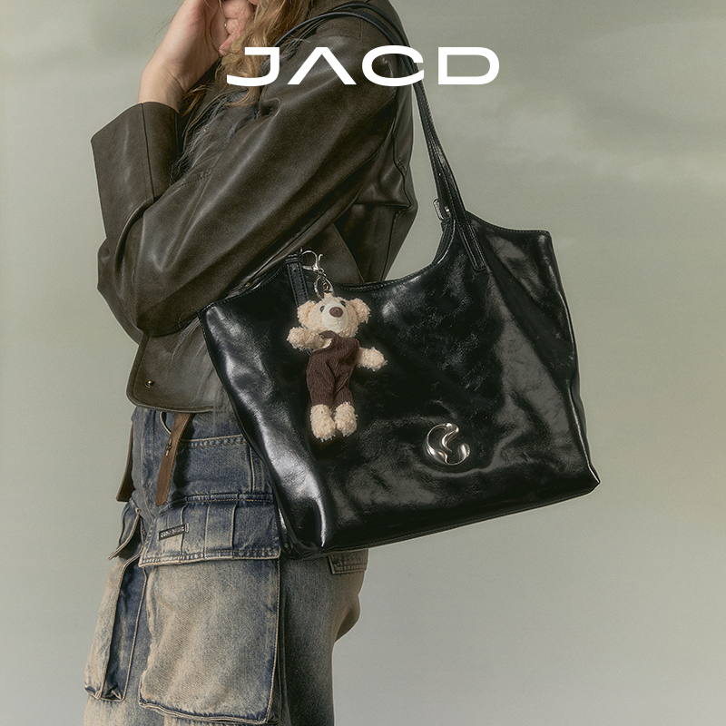 JACD原创黑色托特包女大容量通勤包包2025新款夏天单肩包女包大包