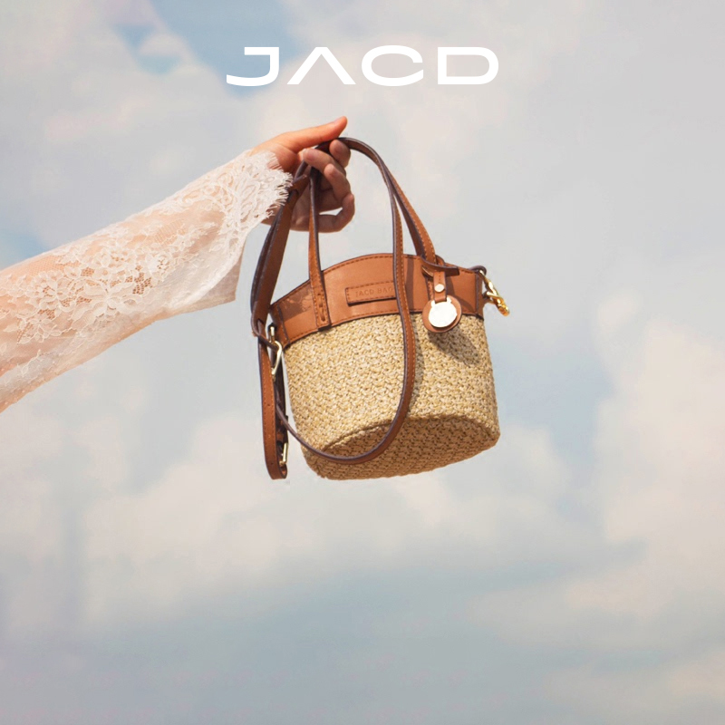 JACD编织包草编包度假包包女2025新款手提女包斜挎包水桶包藤编包