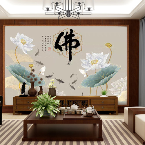 莲花禅意墙纸背景墙壁画