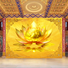 金色莲花荷花墙纸布佛字背景禅意莲花壁画定制禅房寺庙佛堂家壁纸