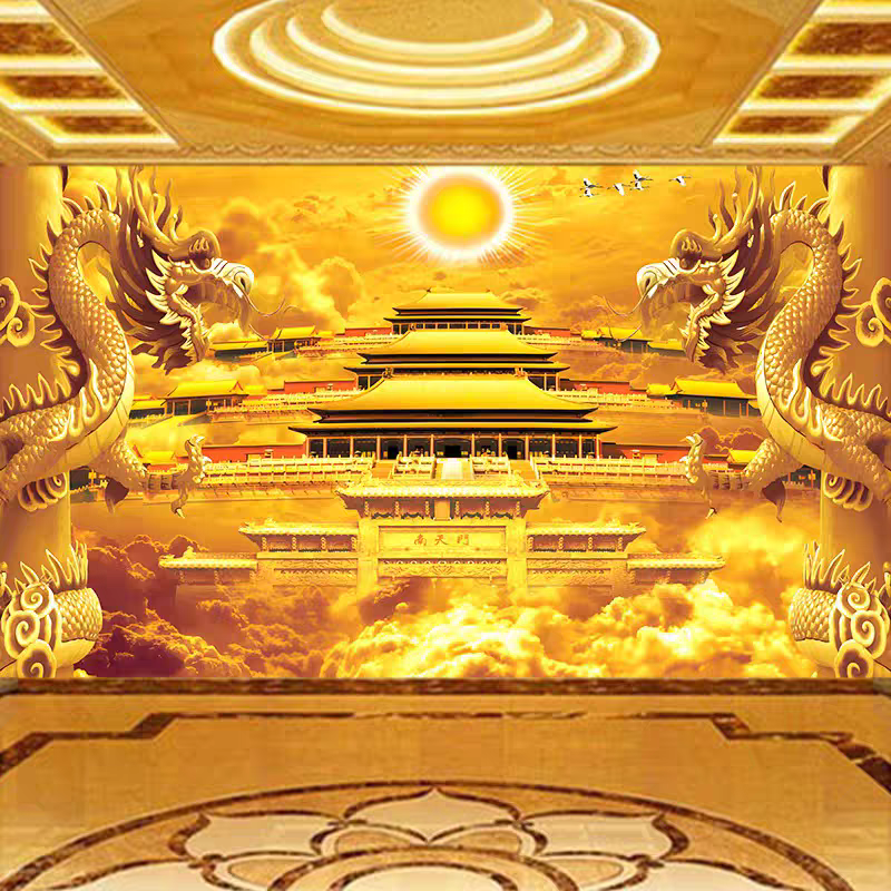 南天门墙纸道家神仙供桌台背景天庭太微玉清宫凌霄宝殿龙立柱壁画