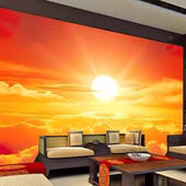 太阳升起日光墙纸道家神仙菩萨佛堂祥云佛光背景客厅电视背景壁画