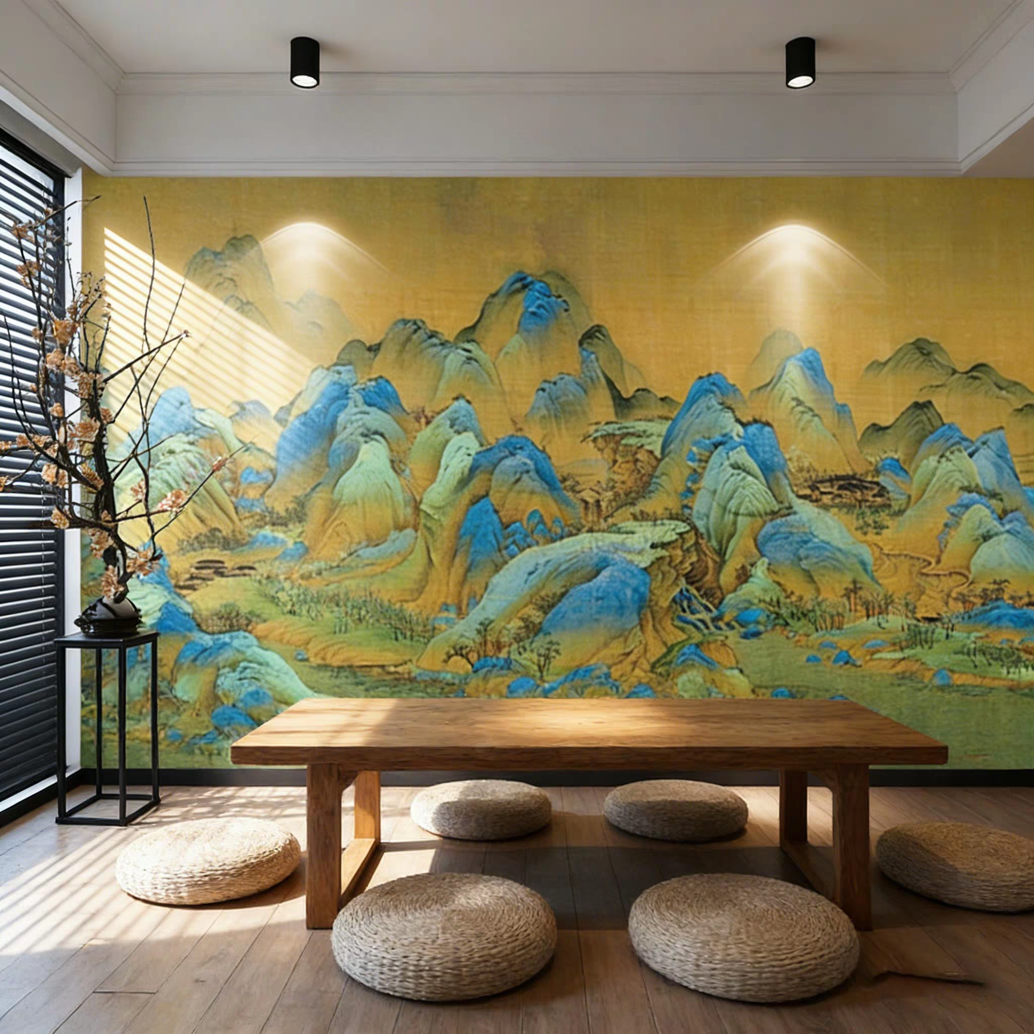 防水防潮3D新中式千里江山图壁纸
