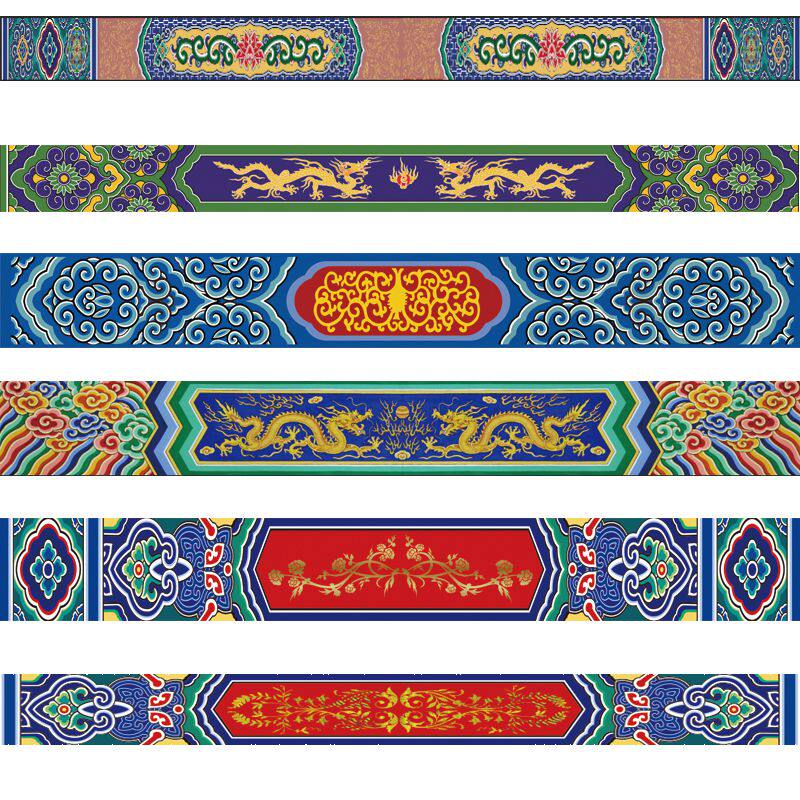 房梁横梁壁纸古建筑墙纸吊顶皇宫花纹祠堂彩绘布高清壁画定制