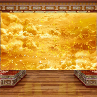 金芒万丈祥云佛堂墙纸佛道仙堂背景墙装饰壁画佛光供桌星光闪壁纸