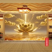 金莲花荷花墙纸布佛字背景禅意莲花壁画定制禅房寺庙佛堂家壁纸