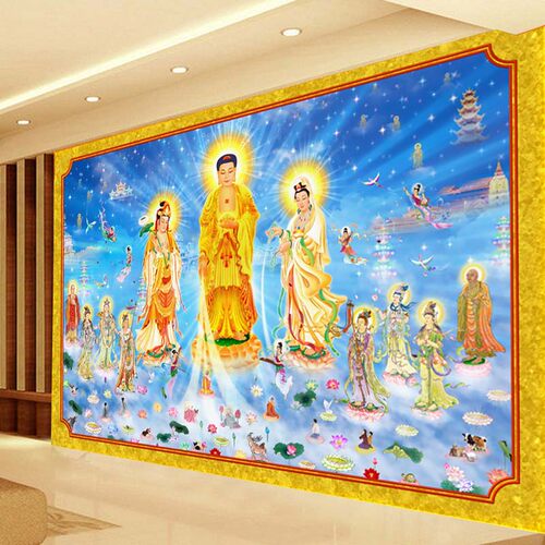 无缝防水防潮西方三圣背景墙壁画