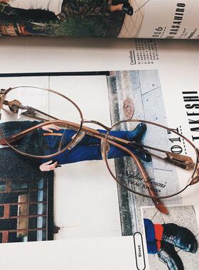 sophia loren包邮vintage复古文艺古董平光面金属框架眼镜hayj921