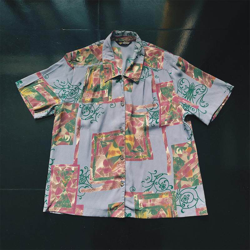 美式夏威夷风格拼色复古油画衬衫